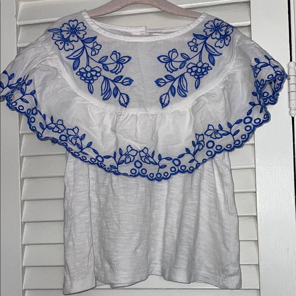 Zara Kids White Top with Blue Floral Design